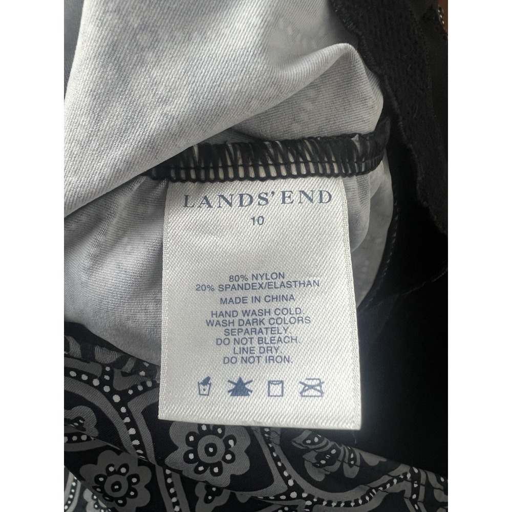 Lands End‎ Tankini Top Women 10 Black White Print Shelf Bra Swimwear - Picture 5 of 7